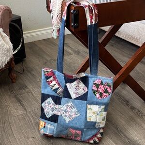 Upcycled denim and quilt bag